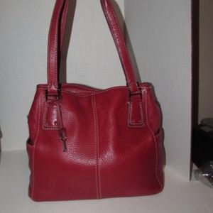 FOSSIL Large Red Leather Handbag Tote Shoulder